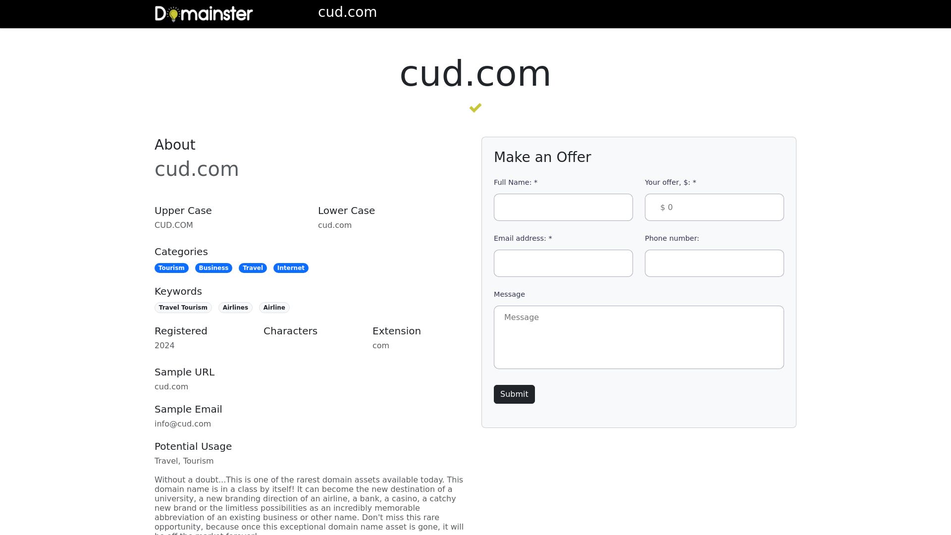 网站状态 cud.com 是  在线的