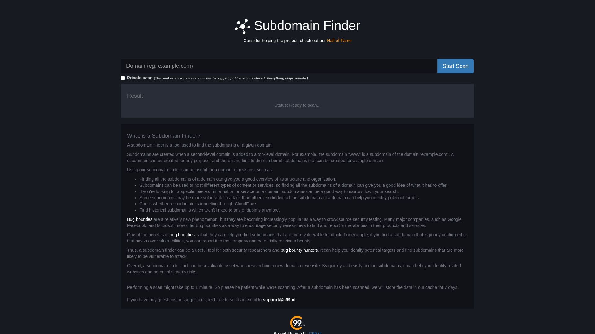 网站状态 subdomainfinder.c99.nl 是  在线的