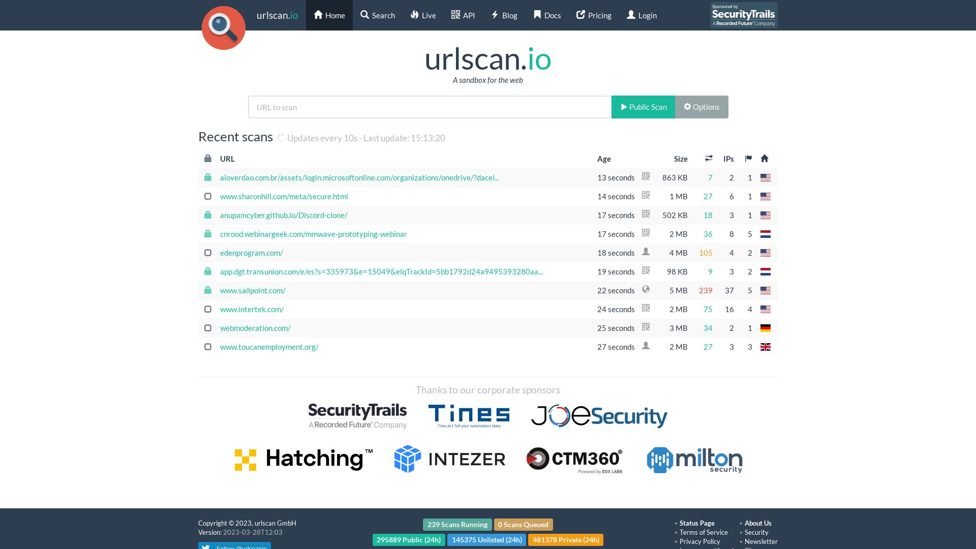 网站状态 urlscan.io 是  在线的