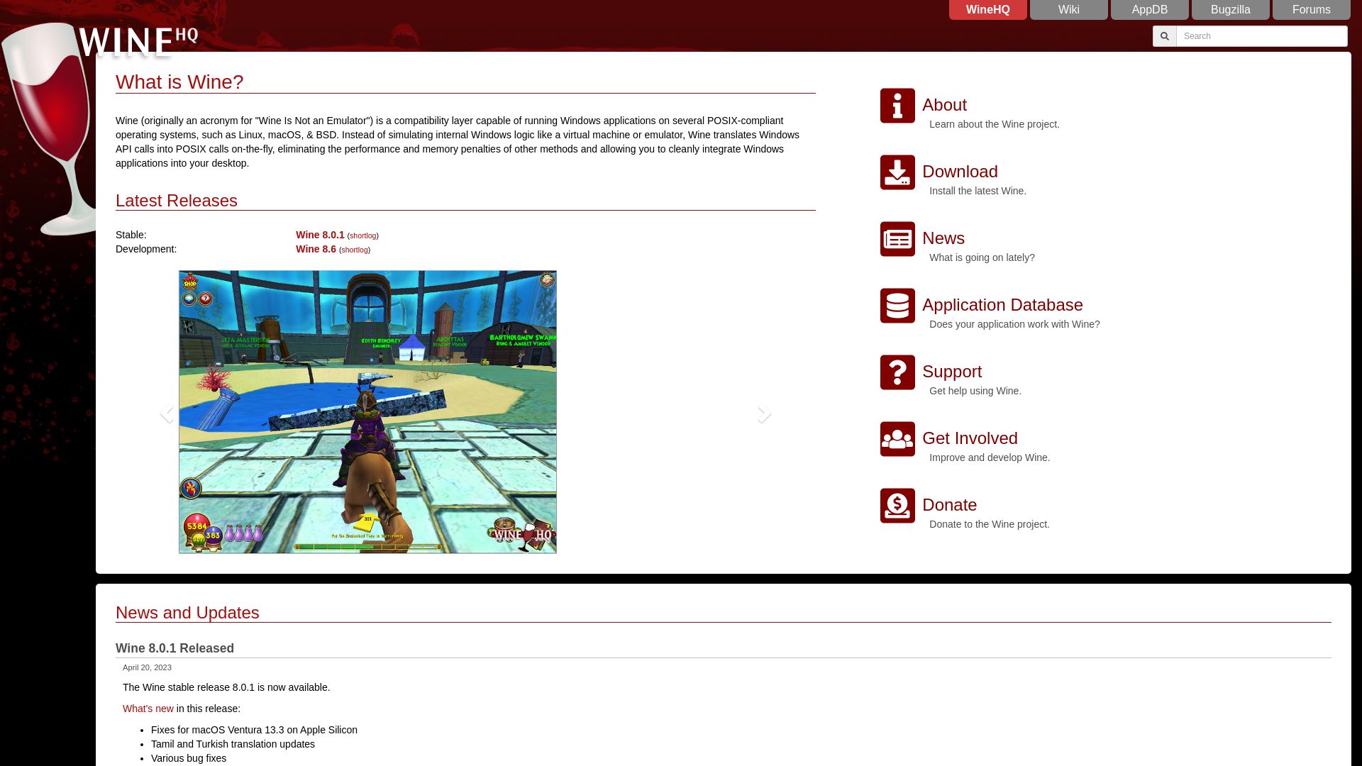 网站状态 winehq.org 是  在线的